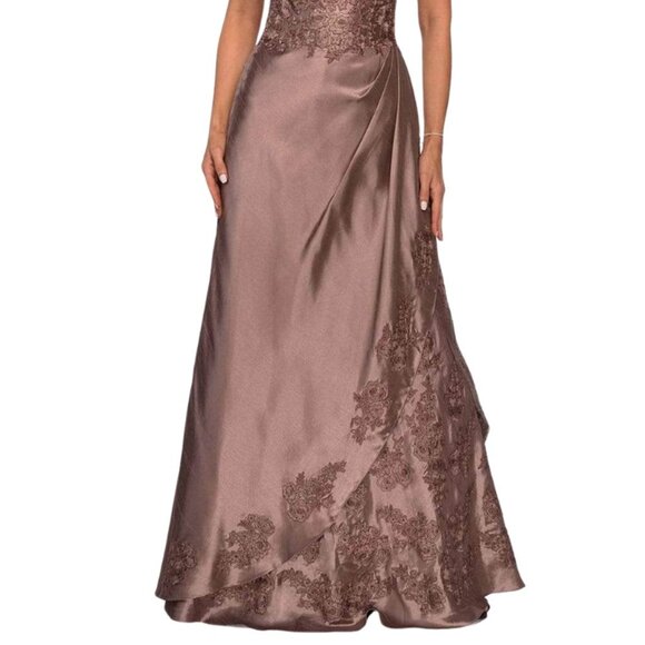NWT La Femme 27033SC Stretch Satin Evening Dress Brown Size 4 - Picture 3 of 6
